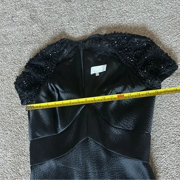 Badgley Mischka black beaded lace short sleeve silk formal evening gown 8 NWOT - Picture 15 of 17